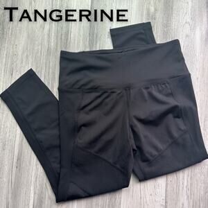 Tangerine Cropped Leggings Small Black Ribbed Capri Activewear Athleisure Yoga